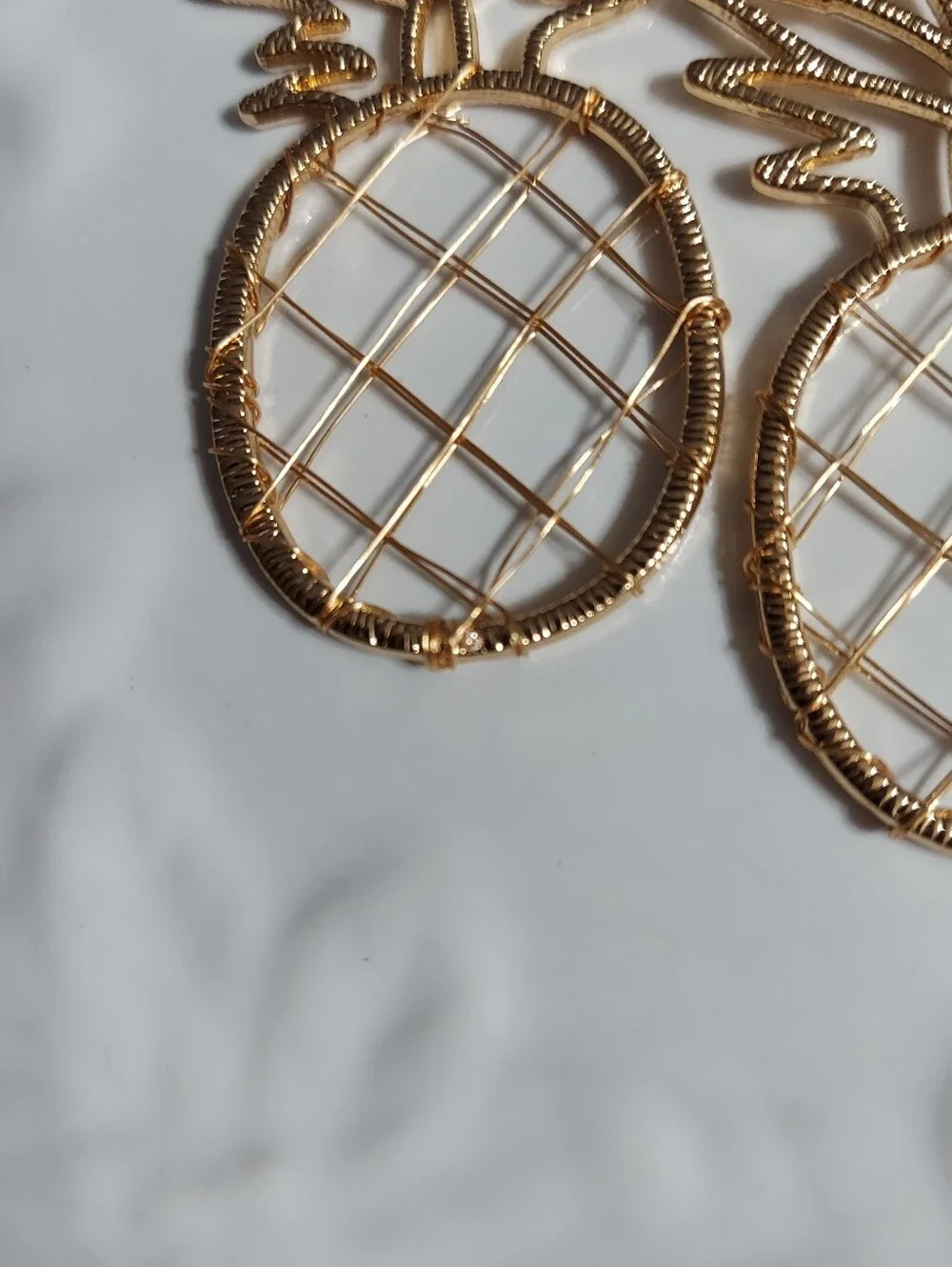 Textured Gold Tone/Contemporary FUN Wire Pineapple Earrings